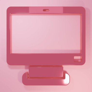 Pink Computer monitor screen icon isolated on pink background. Electronic device. Front view. Minimalism concept. 3D render illustration.