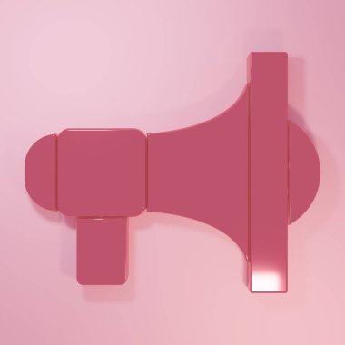 Pembe megafon simgesi pembe arkaplanda izole edilmiş. Sözcü işareti. Minimalizm kavramı. 3 Boyutlu resimleme.