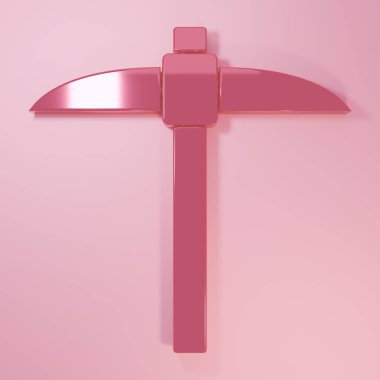 Pink Pickaxe icon isolated on pink background. Blockchain technology, cryptocurrency mining, bitcoin, digital money market, cryptocoin wallet. Minimalism concept. 3D render illustration.