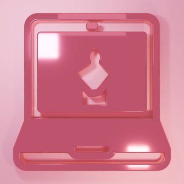 Pembe arka planda izole edilmiş Pembe Online müze simgesi. Müze galerisi Minimalizm kavramı. 3 Boyutlu resimleme.