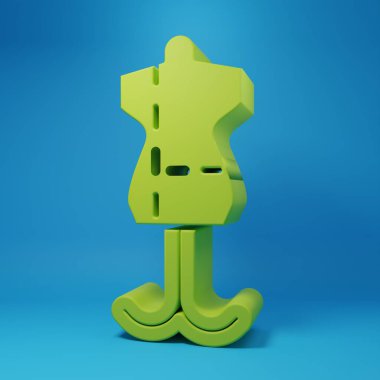 Green Mannequin icon isolated on blue background. Tailor dummy. Minimalism concept. 3D render illustration.