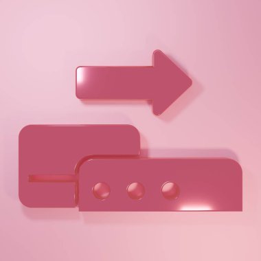 Pink Pos terminal with inserted credit card icon isolated on pink background. Payment terminal transaction. Pay by card. Minimalism concept. 3D render illustration.