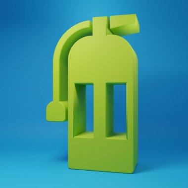 Mavi arka planda yeşil yangın söndürme ikonu izole edildi. Minimalizm kavramı. 3 Boyutlu resimleme.