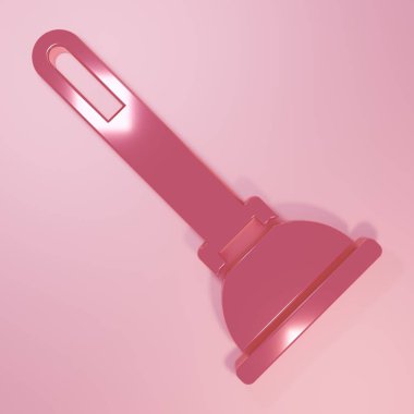 Pink Rubber plunger with wooden handle for pipe cleaning icon isolated on pink background. Toilet plunger. Minimalism concept. 3D render illustration.
