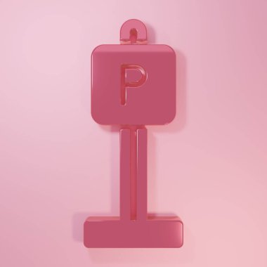 Pembe Park simgesi pembe arka planda izole edilmiş. Sokak tabelası. Minimalizm kavramı. 3 Boyutlu resimleme.