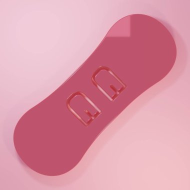 Pembe Snowboard simgesi pembe arkaplanda izole edilmiş. Snowboard tahtası ikonu. Olağanüstü bir spor. Spor malzemeleri. Minimalizm kavramı. 3 Boyutlu resimleme.