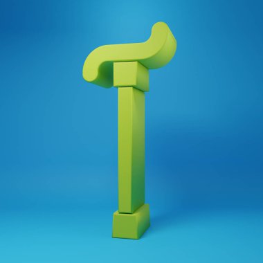 Green Walking stick cane icon isolated on blue background. Minimalism concept. 3D render illustration.