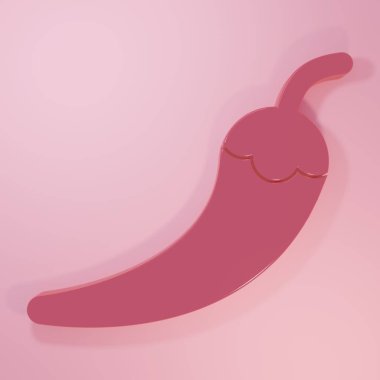 Pembe kırmızı biber kabuğu ikonu pembe arka planda izole edilmiş. Market, mutfak ürünleri, baharat ve baharat paketi, yemek kitabı için tasarım. Minimalizm kavramı. 3 Boyutlu resimleme.