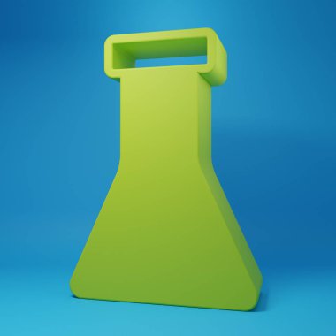 Green Test tube and flask chemical laboratory test icon isolated on blue background. Laboratory glassware sign. Minimalism concept. 3D render illustration.