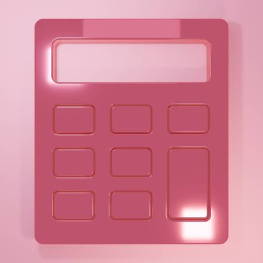 Pembe hesap makinesi simgesi pembe arkaplanda izole edilmiş. Muhasebe sembolü. İş hesaplamaları matematik eğitimi ve finans. Minimalizm kavramı. 3 Boyutlu resimleme.