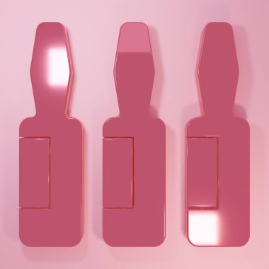 Pink Medical vial, ampoule, bottle icon isolated on pink background. Vaccination, injection, vaccine healthcare concept. Minimalism concept. 3D render illustration.