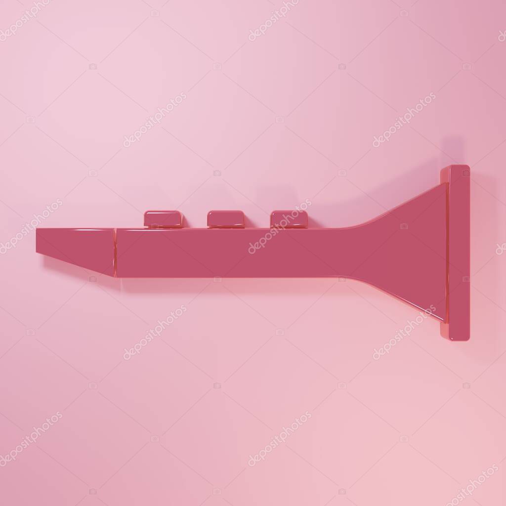Pink Clarinet icon isolated on pink background. Musical instrument. Minimalism concept. 3D render illustration.