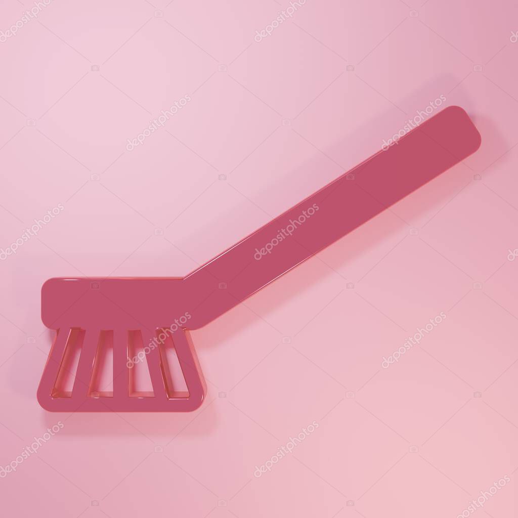 Pink Brush for cleaning icon isolated on pink background. Cleaning service concept. Minimalism concept. 3D render illustration.