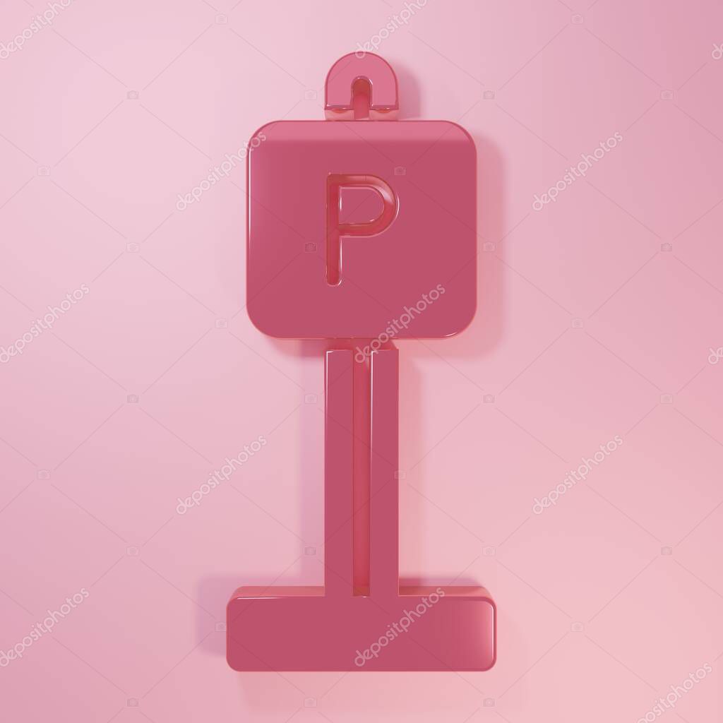 Pink Parking icon isolated on pink background. Street road sign. Minimalism concept. 3D render illustration.