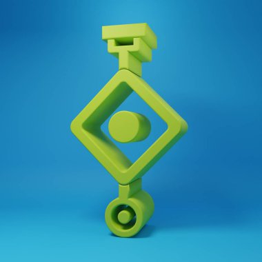 Green Chinese paper lantern icon isolated on blue background. Minimalism concept. 3D render illustration.