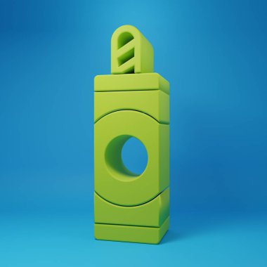 Mavi arkaplanda yeşil havai fişek simgesi izole edildi. Eğlence partisi anlayışı. Patlayıcı havai fişek sembolü. Minimalizm kavramı. 3 Boyutlu resimleme.