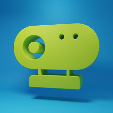 Mavi arkaplanda yeşil web kamera simgesi izole edildi. Sohbet kamerası. Web kamerası simgesi. Minimalizm kavramı. 3 Boyutlu resimleme.