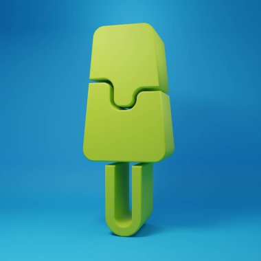 Green Ice cream icon isolated on blue background. Sweet symbol. Minimalism concept. 3D render illustration.