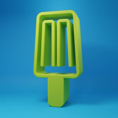 Green Ice cream icon isolated on blue background. Sweet symbol. Minimalism concept. 3D render illustration.