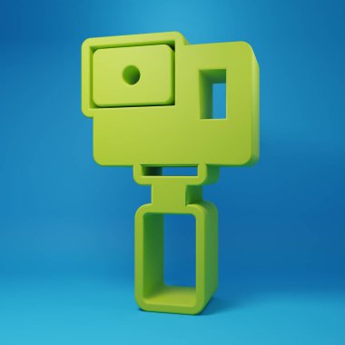 Green Action extreme camera icon isolated on blue background. Video camera equipment for filming extreme sports. Minimalism concept. 3D render illustration.