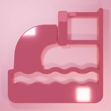 Pink Wastewater icon isolated on pink background. Sewer pipe. From the pipe flowing liquid into the river. Minimalism concept. 3D render illustration.