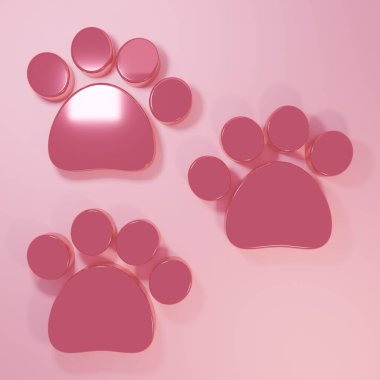 Pembe Paw yazdırma simgesi pembe arkaplanda izole edilmiş. Köpek ya da kedi pençesi izi. Hayvan izleri. Minimalizm kavramı. 3 Boyutlu resimleme.