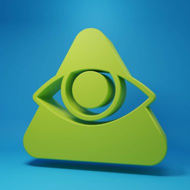 Green Masons symbol All-seeing eye of God icon isolated on blue background. The eye of Providence in the triangle. Minimalism concept. 3D render illustration.
