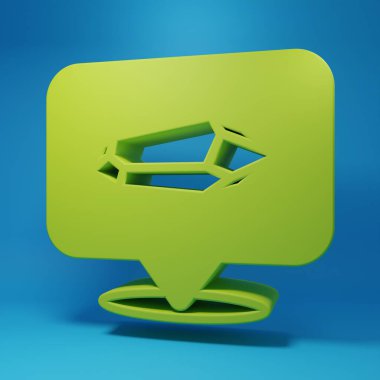 Green Magic stone icon isolated on blue background. Fantasy crystal. Jewelry gem for game. Minimalism concept. 3D render illustration.
