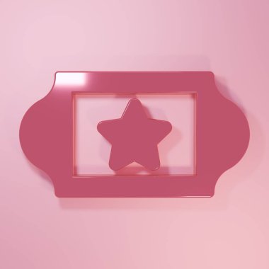 Pembe sinema bileti ikonu pembe arka planda izole edilmiş. Minimalizm kavramı. 3 Boyutlu resimleme.