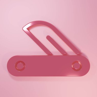 Pembe İsviçre çakısı ikonu pembe arka planda izole edilmiş. Çoklu alet, çok amaçlı çakı. Çok fonksiyonlu bir alet. Minimalizm kavramı. 3 Boyutlu resimleme.