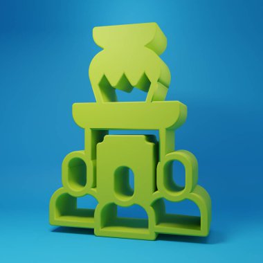 Yeşil Müzayede mavi arka planda izole edilmiş antik vazo simgesi. Açık arttırma teklifi. Satış ve alıcılar. Minimalizm kavramı. 3 Boyutlu resimleme.