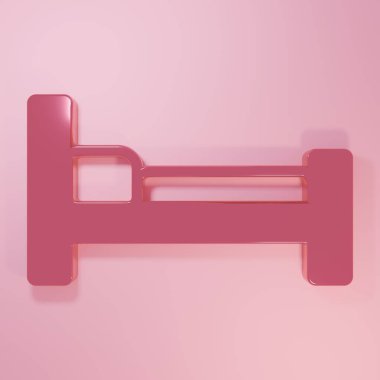 Pembe yatak simgesi pembe arkaplanda izole edilmiş. Minimalizm kavramı. 3 Boyutlu resimleme.