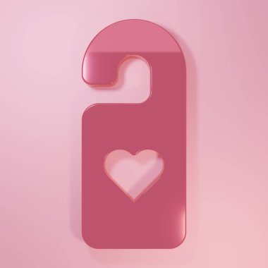Pink Please do not disturb with heart icon isolated on pink background. Hotel Door Hanger Tags. Minimalism concept. 3D render illustration.