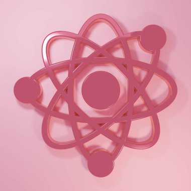 Pembe Molekül simgesi pembe arkaplanda izole edilmiş. Kimya moleküllerinin yapısı, fen öğretmenlerinin yenilikçi eğitim posteri. Minimalizm kavramı. 3 Boyutlu resimleme.