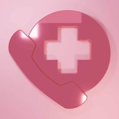 Pink Emergency phone call to hospital icon isolated on pink background. Minimalism concept. 3D render illustration.