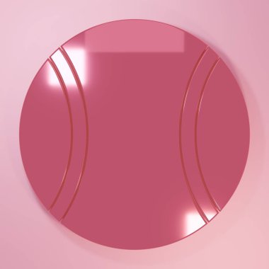 Pembe tenis topu ikonu pembe arka planda izole edilmiş. Spor malzemeleri. Minimalizm kavramı. 3 Boyutlu resimleme.