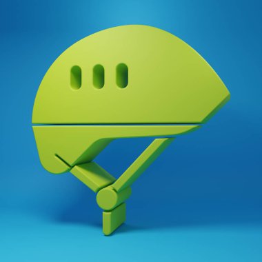 Green Bicycle helmet icon isolated on blue background. Extreme sport. Sport equipment. Minimalism concept. 3D render illustration.