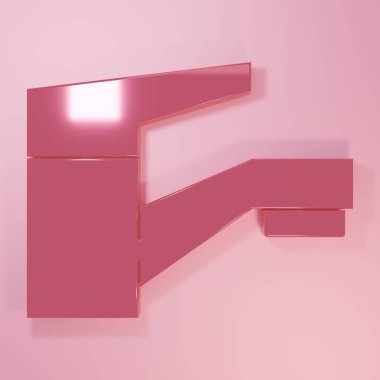 Pembe musluk ikonu pembe arka planda izole edilmiş. Minimalizm kavramı. 3 Boyutlu resimleme.