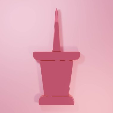 Pembe İtme simgesi pembe arkaplanda izole edilmiş. Raptiye işareti. Minimalizm kavramı. 3 Boyutlu resimleme.