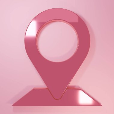 Pembe Harita pin simgesi pembe arkaplanda izole edilmiş. Navigasyon, işaret, konum, harita, GPS, yön, yer konsepti. Minimalizm kavramı. 3 Boyutlu resimleme.