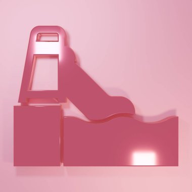 Pink Water slide with pool icon isolated on pink background. Aquapark. Minimalism concept. 3D render illustration.