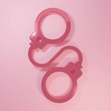 Pembe kelepçe ikonu pembe arka planda izole edilmiş. Minimalizm kavramı. 3 Boyutlu resimleme.