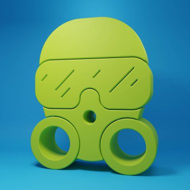 Green Gas mask icon isolated on blue background. Respirator sign. Minimalism concept. 3D render illustration.