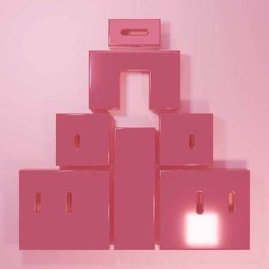 Pink Chichen Itza in Mayan icon isolated on pink background. Ancient Mayan pyramid. Famous monument of Mexico. Minimalism concept. 3D render illustration.