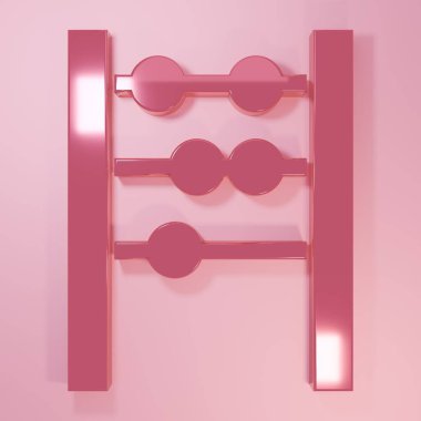 Pembe Abaküs simgesi pembe arkaplanda izole edilmiş. Geleneksel sayım çerçevesi. Eğitim işareti. Matematik okulu. Minimalizm kavramı. 3 Boyutlu resimleme.