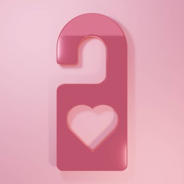 Pink Please do not disturb with heart icon isolated on pink background. Hotel Door Hanger Tags. Minimalism concept. 3D render illustration.
