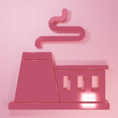 Pink Factory icon isolated on pink background. Industrial building. Minimalism concept. 3D render illustration.