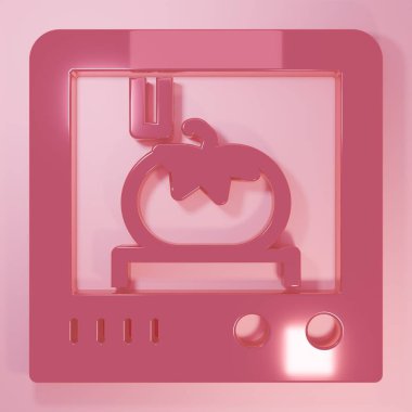 Pembe 3D baskı teknolojisi ikonu pembe arka planda izole edilmiş. Minimalizm kavramı. 3 Boyutlu resimleme.