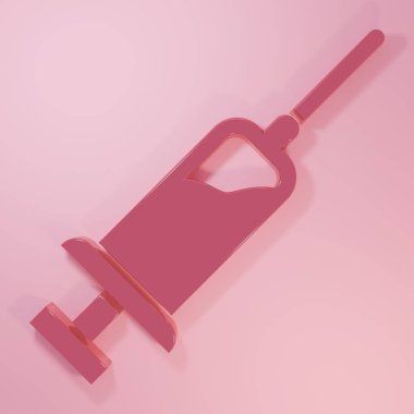 Pink Syringe with serum icon isolated on pink background. Syringe for vaccine, vaccination, injection, flu shot. Medical equipment. Minimalism concept. 3D render illustration.