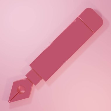 Pembe Çeşme kalem ucu simgesi pembe arkaplanda izole edilmiş. Kalem aleti işareti. Minimalizm kavramı. 3 Boyutlu resimleme.